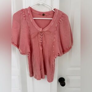 Pink Free People Waffle Knit Women's Top
